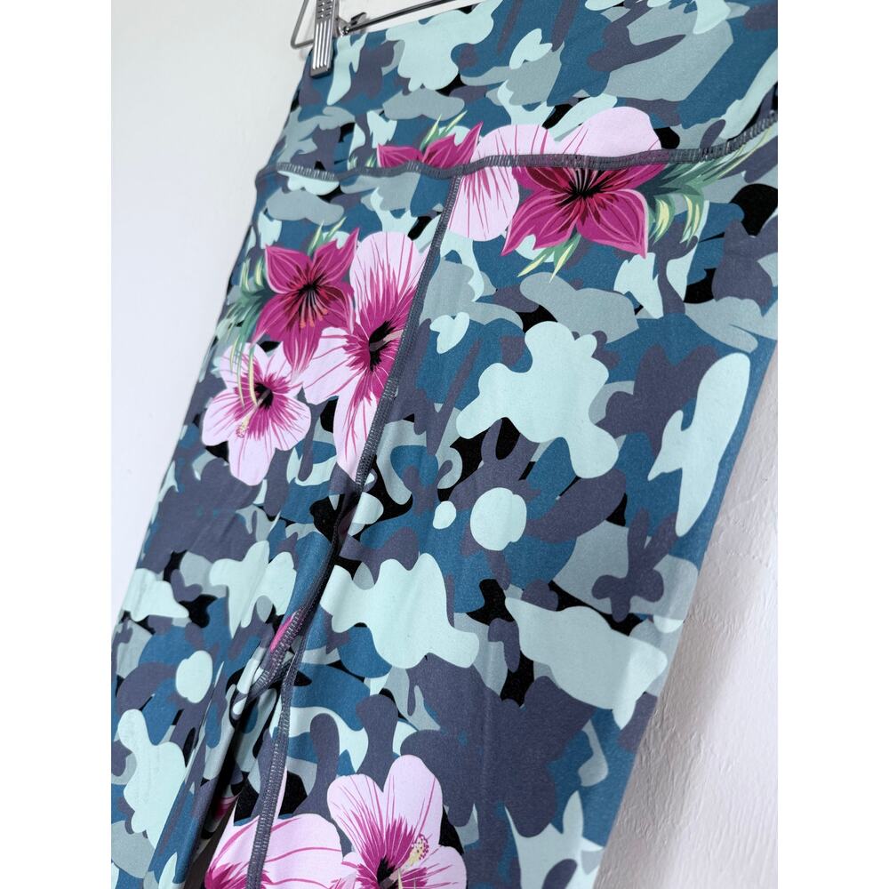 SPIRITUAL GANGSTER vibrant floral hibiscus pink green athletic tight leggings - Picture 4 of 6